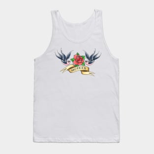 Old School Tattoo with Swallows and Rose Flower Tank Top